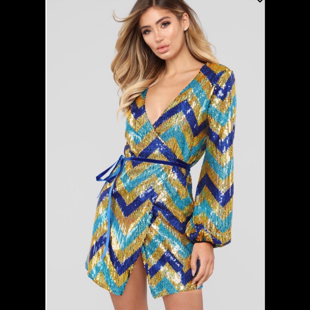 Fashion sequin mini wrap dress